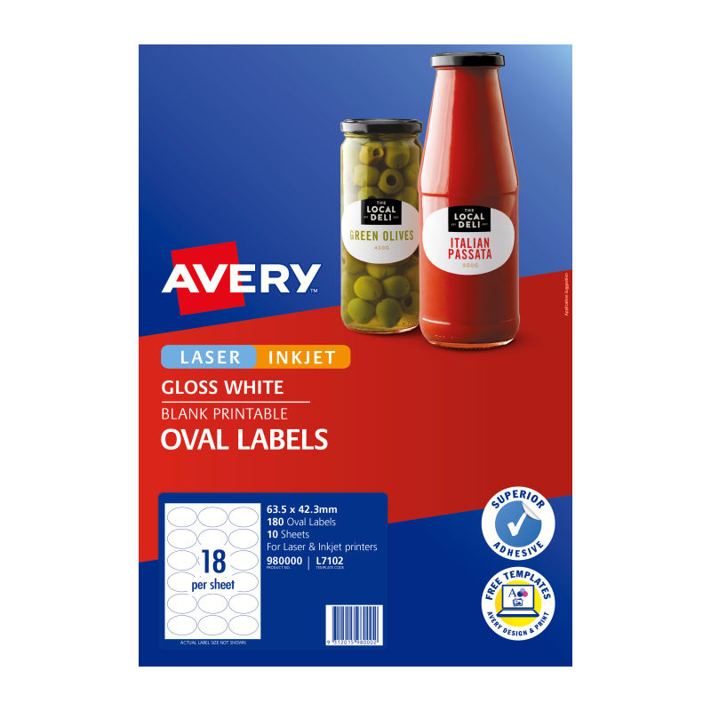 Avery L7102 Glossy Oval Labels - Permanent Adhesive Avery