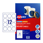 Avery Removable Matt Round Labels L7104 60mm 12-Up Pack 10 Avery