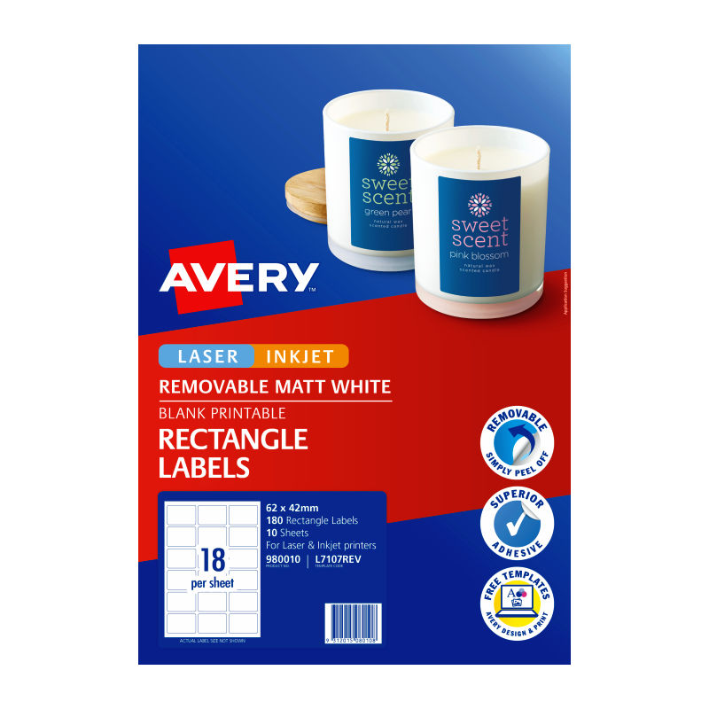 Avery L7017REV Matte Printable CD Labels (62x42mm, 18-Up) Avery