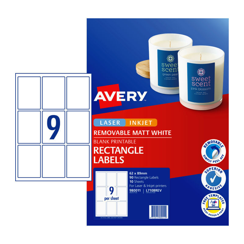 Avery L7108REV Printable CD Labels - 9 Per Sheet, 10 Pack Avery