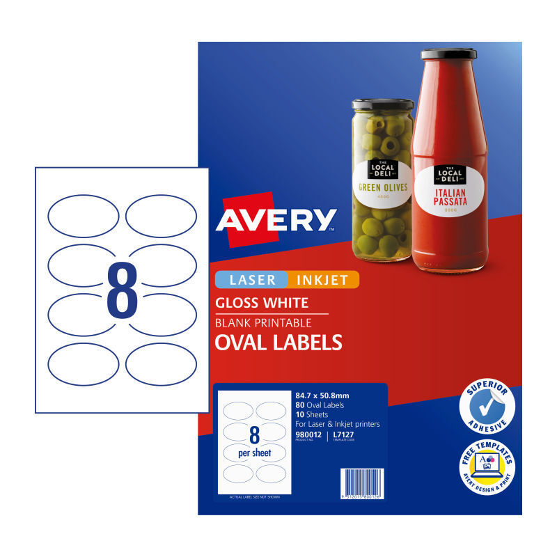 Avery Gloss Oval Labels L7127 - Permanent & Customizable Avery