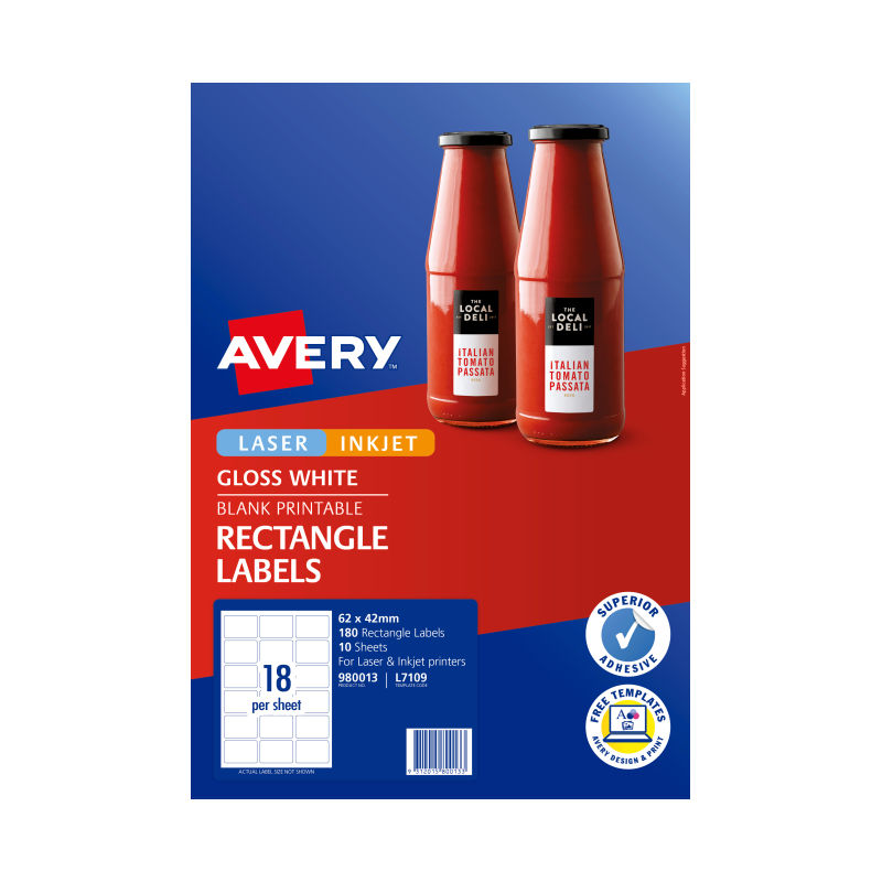 Avery L7109 Glossy Rectangle Labels 64x42mm Permanent Avery