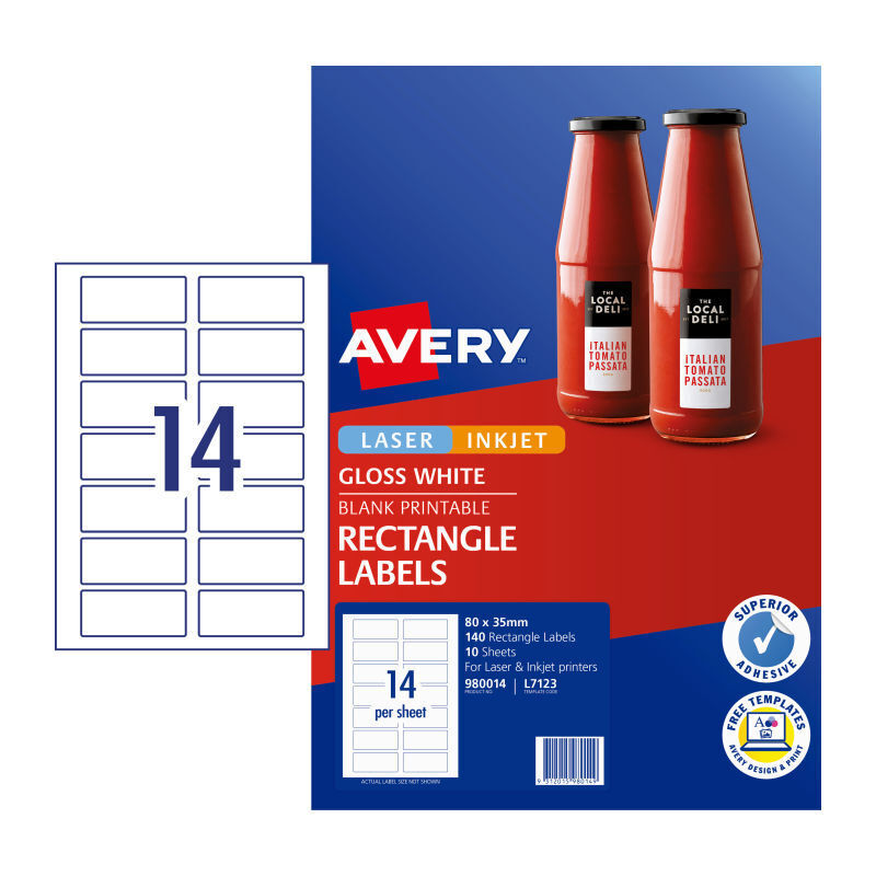 Avery Glossy Rectangle Labels L7123 | Permanent & Customizable Avery