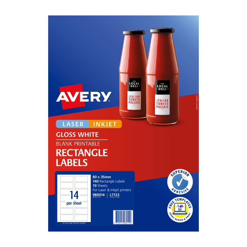 Avery Glossy Rectangle Labels L7123 | Permanent & Customizable Avery