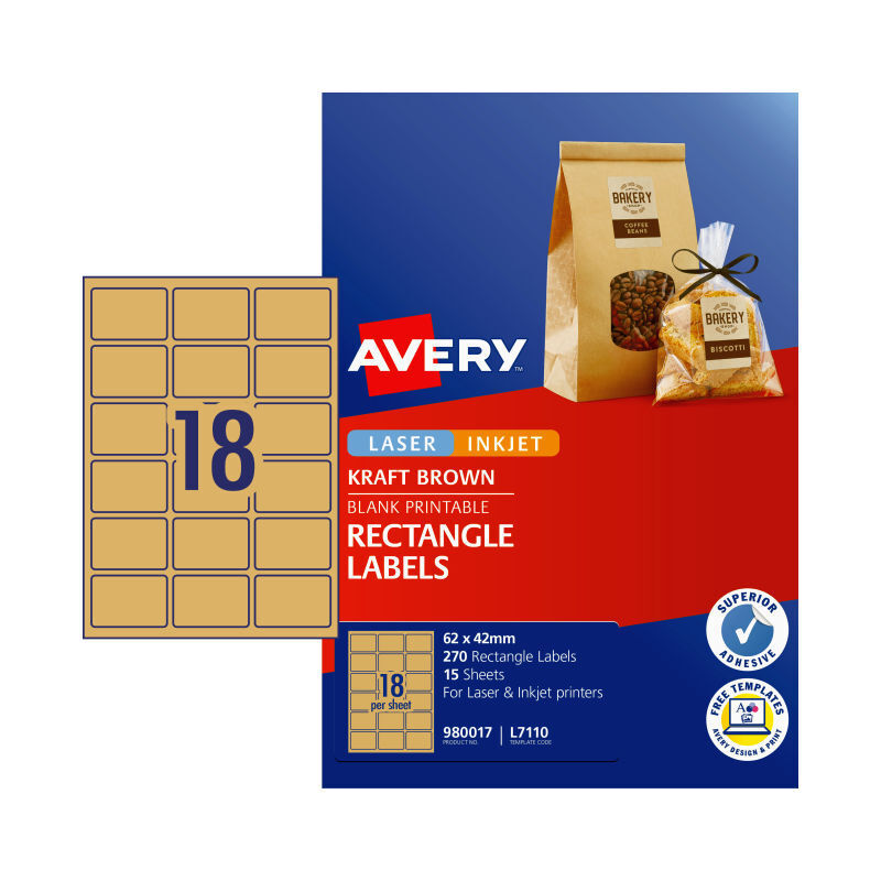 Avery Kraft Brown Rectangle Labels | L7110 62x42mm | Natural Look Avery