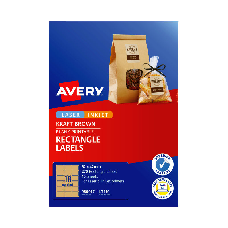 Avery Kraft Brown Rectangle Labels | L7110 62x42mm | Natural Look Avery