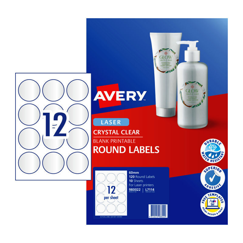 Avery Clear Round Laser Labels 60mm 12Up Pk10 Avery
