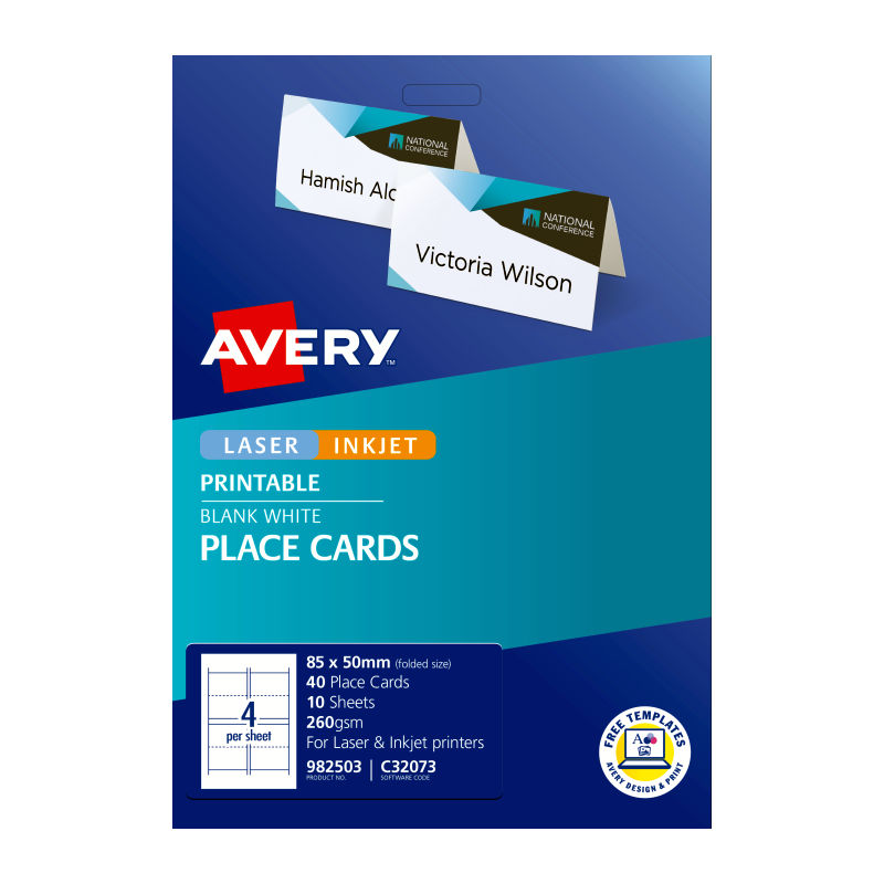 Avery Folded Place Cards C32073 | Printable Tent Cards Matt White Avery