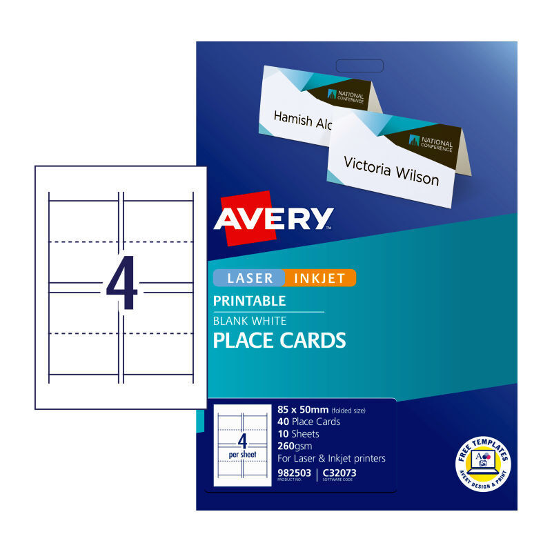Avery Folded Place Cards C32073 | Printable Tent Cards Matt White Avery