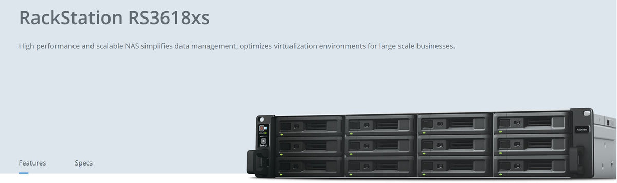 Synology RackStation RS3618xs 12-Bay 3.5' Diskless 4xGbE NAS (2U Rack), Intel Xeon D-1521 quad-core, 8GB RAM,2 x USB3.0, Scalable- with SRS Synology