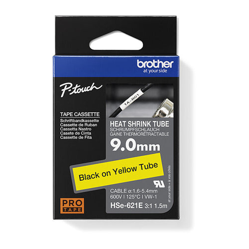 9mm Black on Yellow Heat Shrink Tube for P-touch Printers Brother