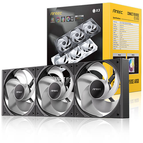Antec C120R Reverse ARGB 120mm PWM Fan 3-Pack - Easy Install Antec