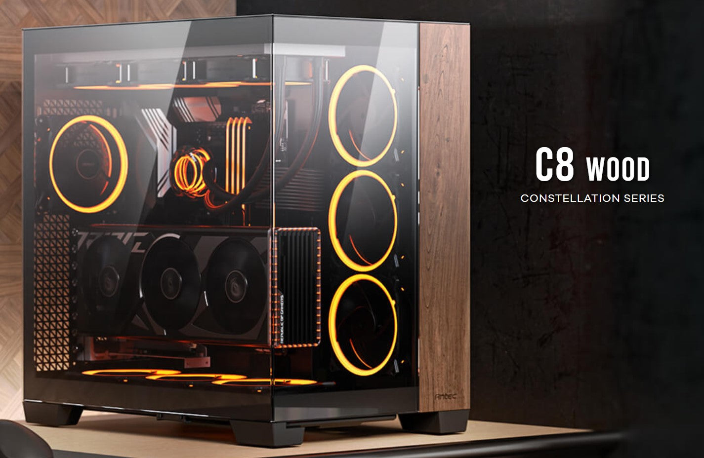 Panoramic Full-View PC Case - Wood & Glass Design, High Airflow