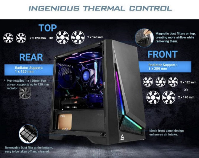 Gaming PC Case with ARGB, Tempered Glass & High Airflow Mesh