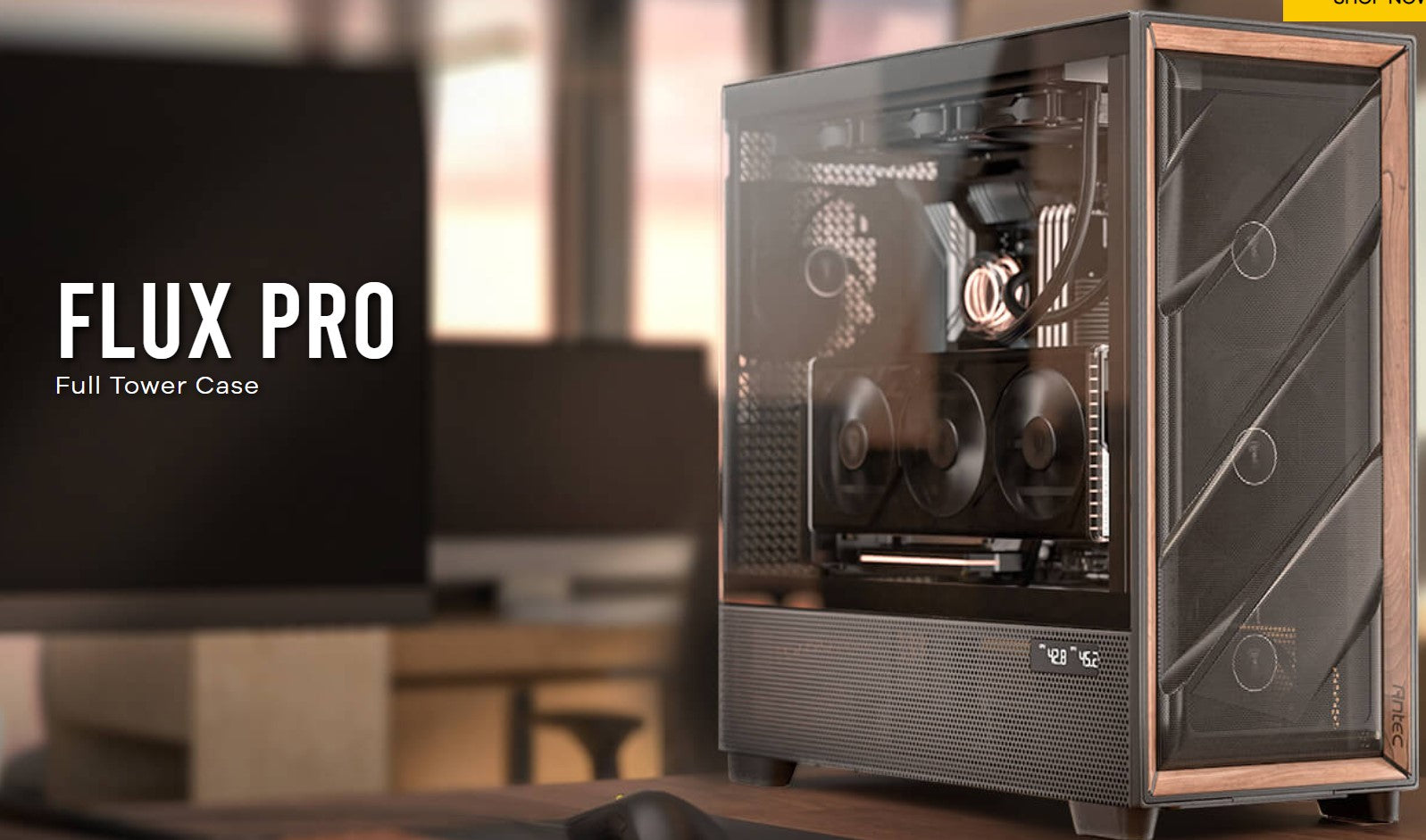Antec FLUX PRO | Premium Walnut PC Case with Temp Display & 6 Fans