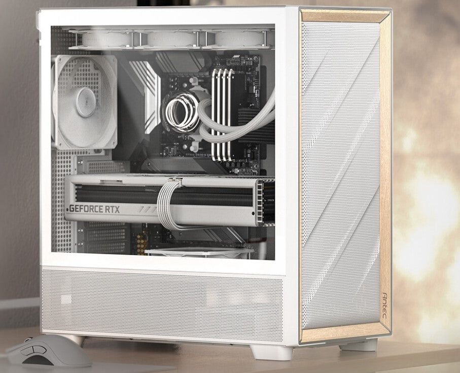 Antec FLUX White Mid-Tower PC Case - Birch Trim, Amazing Airflow