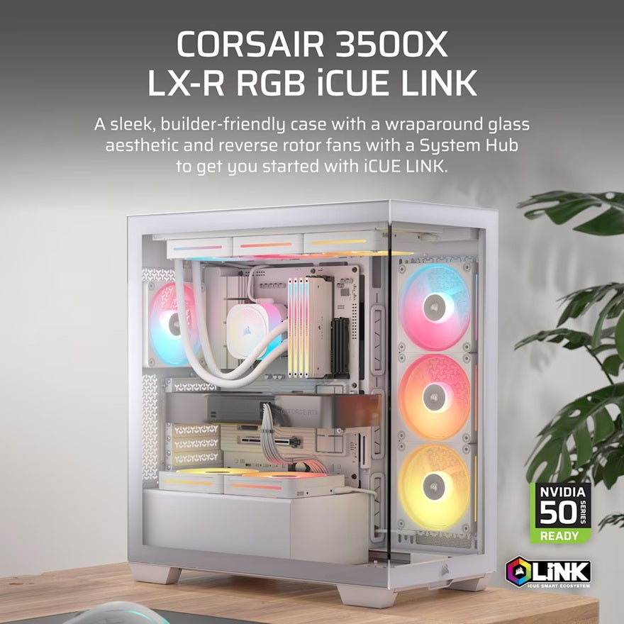 Corsair 3500X LX-R RGB White Mid-Tower PC Case with iCUE LINK Fans