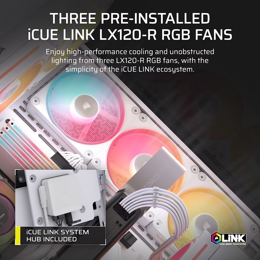 Corsair 3500X LX-R RGB White Mid-Tower PC Case with iCUE LINK Fans