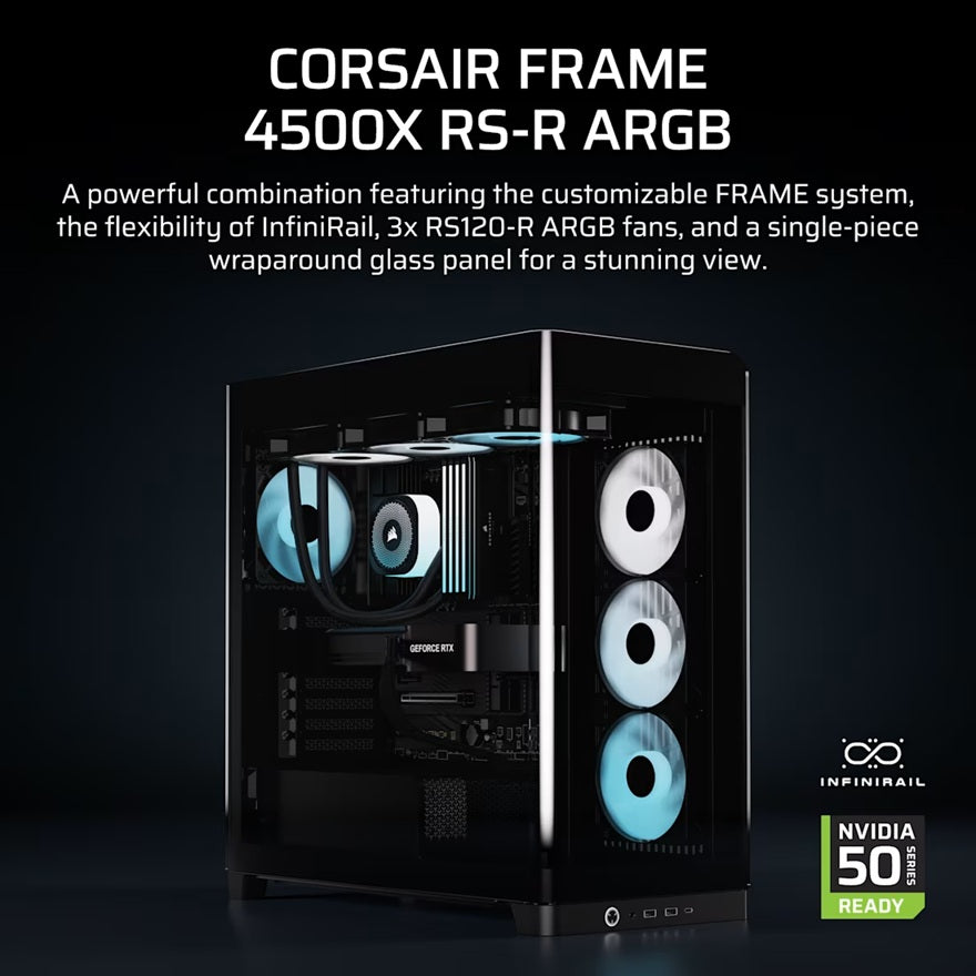 Corsair FRAME 4500X ARGB Mid-Tower PC Case - Panoramic Glass, Black