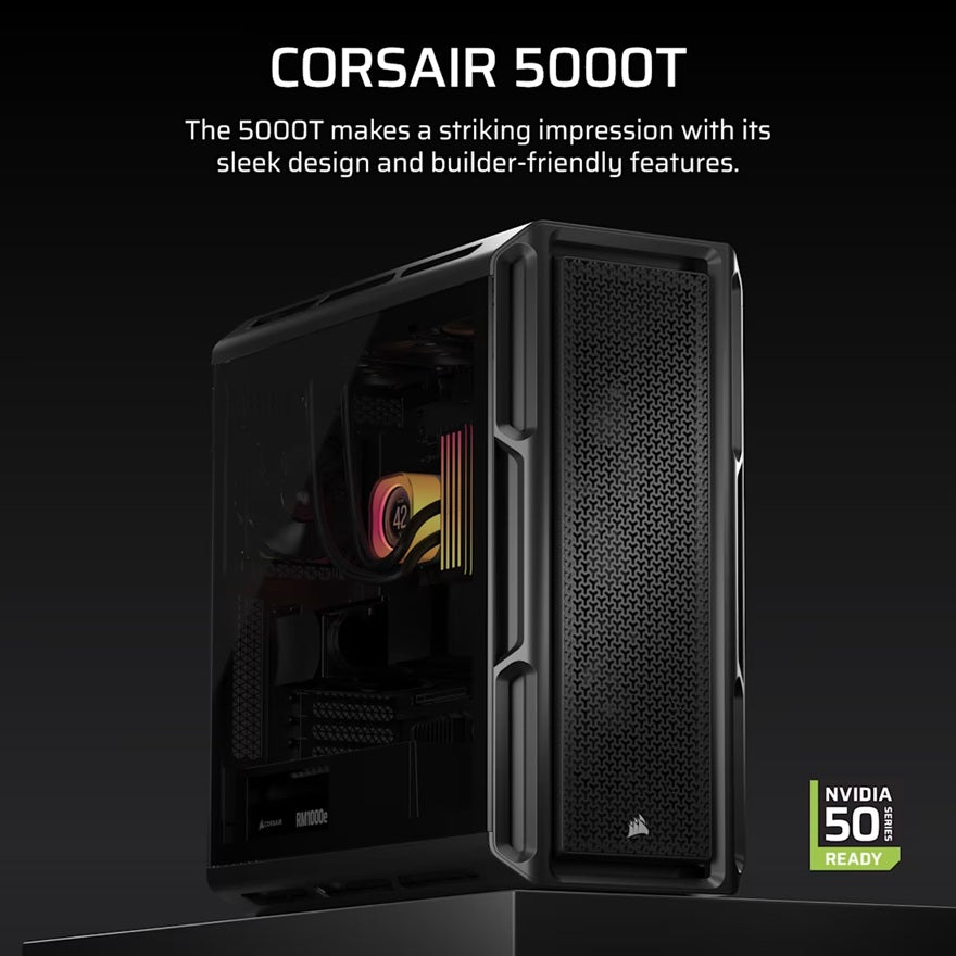 Corsair 5000T Black Mid-Tower PC Case - High Performance ATX Corsair
