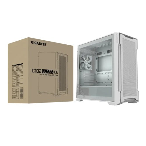 GIGABYTE C102 GLASS ICE Mid Tower case, 450x 210x 450 mm, White, 5 Expansion slots, 2x 3.5' Drive Su - GB-C102GI