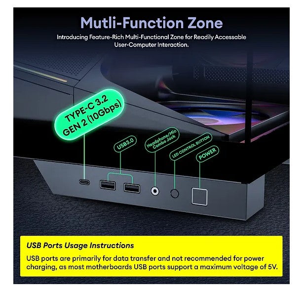 OKINOS Aqua 9 ATX PC Case: 270° Glass, 5 ARGB Fans, Type-C Port