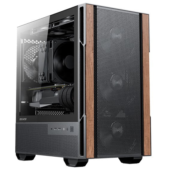 OKINOS Micro ATX PC Case - Elegant Walnut Wood & Type-C