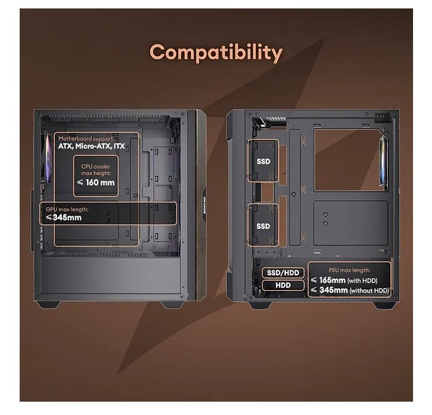 OKINOS Cypress 5 Oak Wood ATX PC Case | 4 ARGB Fans, Great Airflow