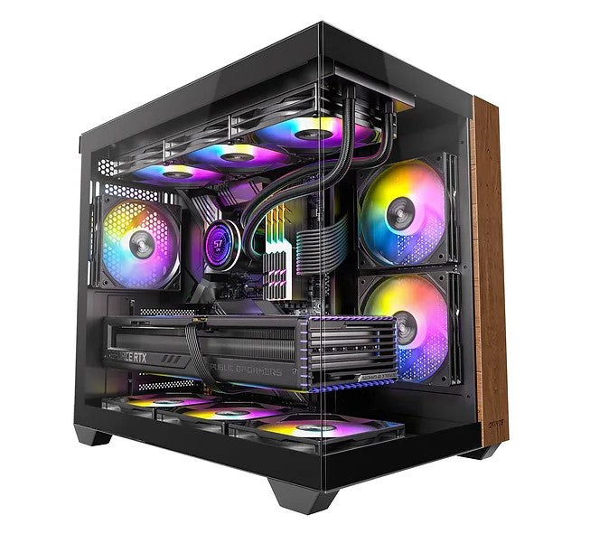 OKINOS Mirage 6 Walnut Wood PC Case: ARGB Fans, Vertical Airflow, RTX 4090 Ready