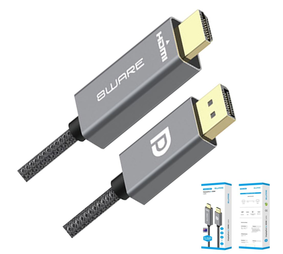 8ware 4K DisplayPort to HDMI Cable 1M - Connect PC to TV 8ware