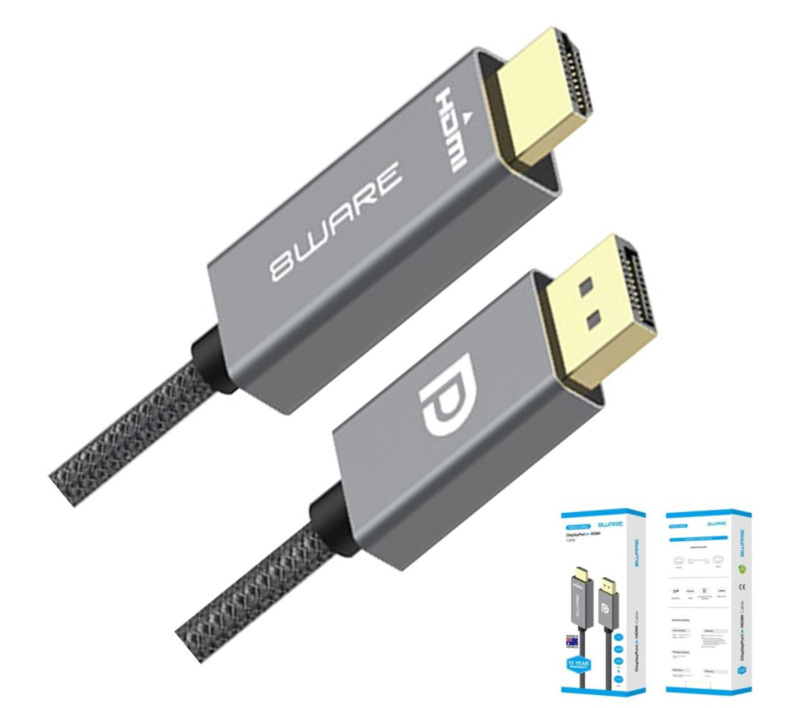 8ware 4K DisplayPort to HDMI Cable 1M - Connect PC to TV