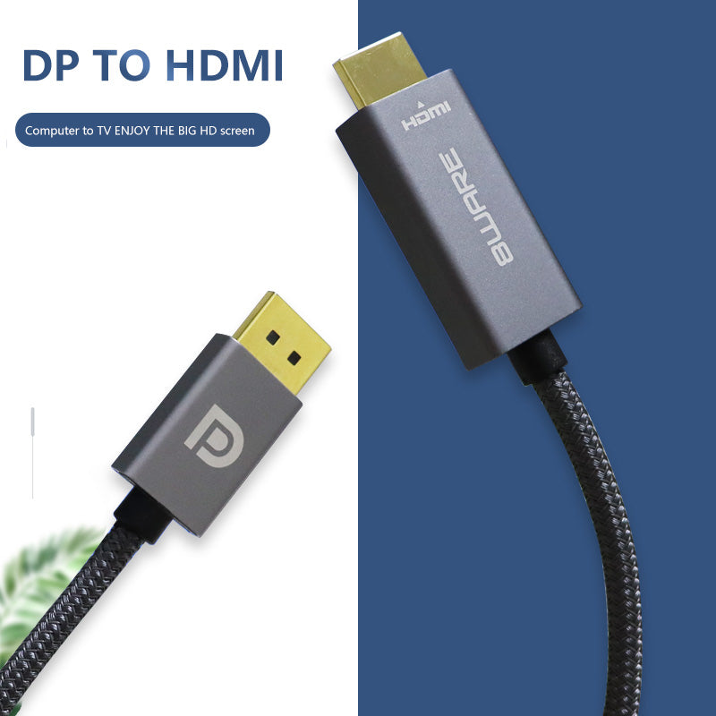8ware 2m DisplayPort to HDMI 1.4v 1080p Braided Cable for PC Monitor 