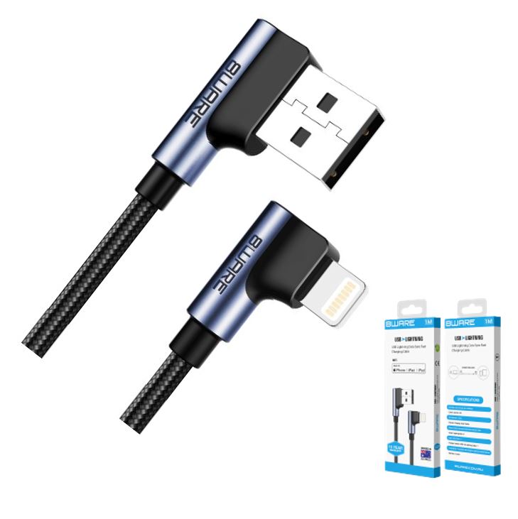 8Ware Apple MFi 90-Degree Lightning Cable - Fast Charge & Sync 1m 8ware