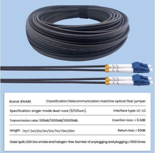 8ware 10m LC-LC OS2 Single Mode Armored LSZH Fiber Optic Patch Cable 8ware