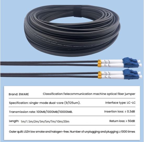 8ware 5m LC-LC OS2 Armoured Duplex Fibre Optic Cable LSZH 8ware