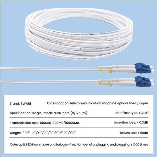 8ware 10m LC-LC OS2 Single Mode Duplex Armoured LSZH Fibre Optic Cable White 8ware