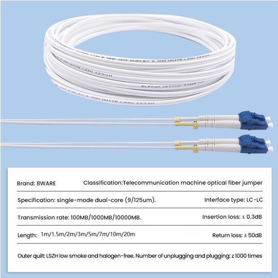 8ware 5m LC-LC OS2 Single Mode Armoured LSZH Fibre Optic Cable - White 8ware