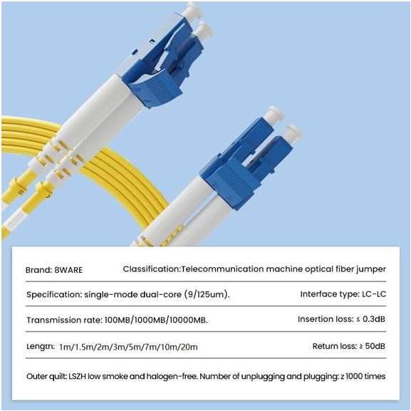 8ware LC-LC Singlemode Duplex Fibre Optic Patch Cable - LSZH 7M Yellow