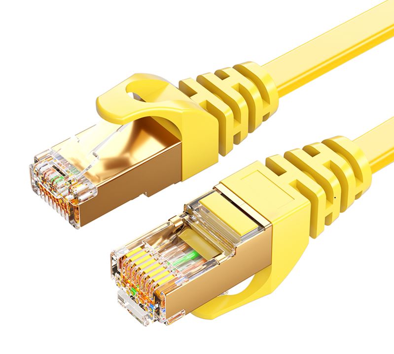 CAT7 Flat Ethernet Cable 10m Yellow - High-Speed RJ45 Patch Cord