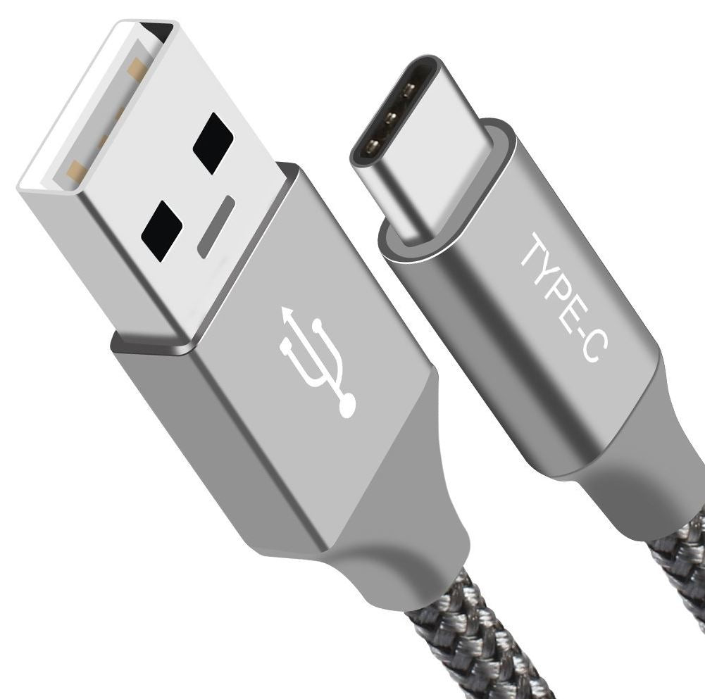 Astrotek 1m USB-A to Type-C Data Sync Charger Cable Silver Strong Braided Heavy Duty Fast Charging - Astrotek AT-USBTYPEC-S1