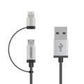 mbeat 2-in-1 Lightning & Micro USB Cable | 1m Braided, Durable, Silver MBEAT