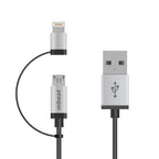 mbeat 2-in-1 Lightning & Micro USB Cable | 1m Braided, Durable, Silver MBEAT