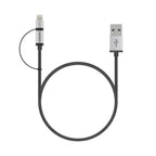mbeat 2-in-1 Lightning & Micro USB Cable | 1m Braided, Durable, Silver MBEAT