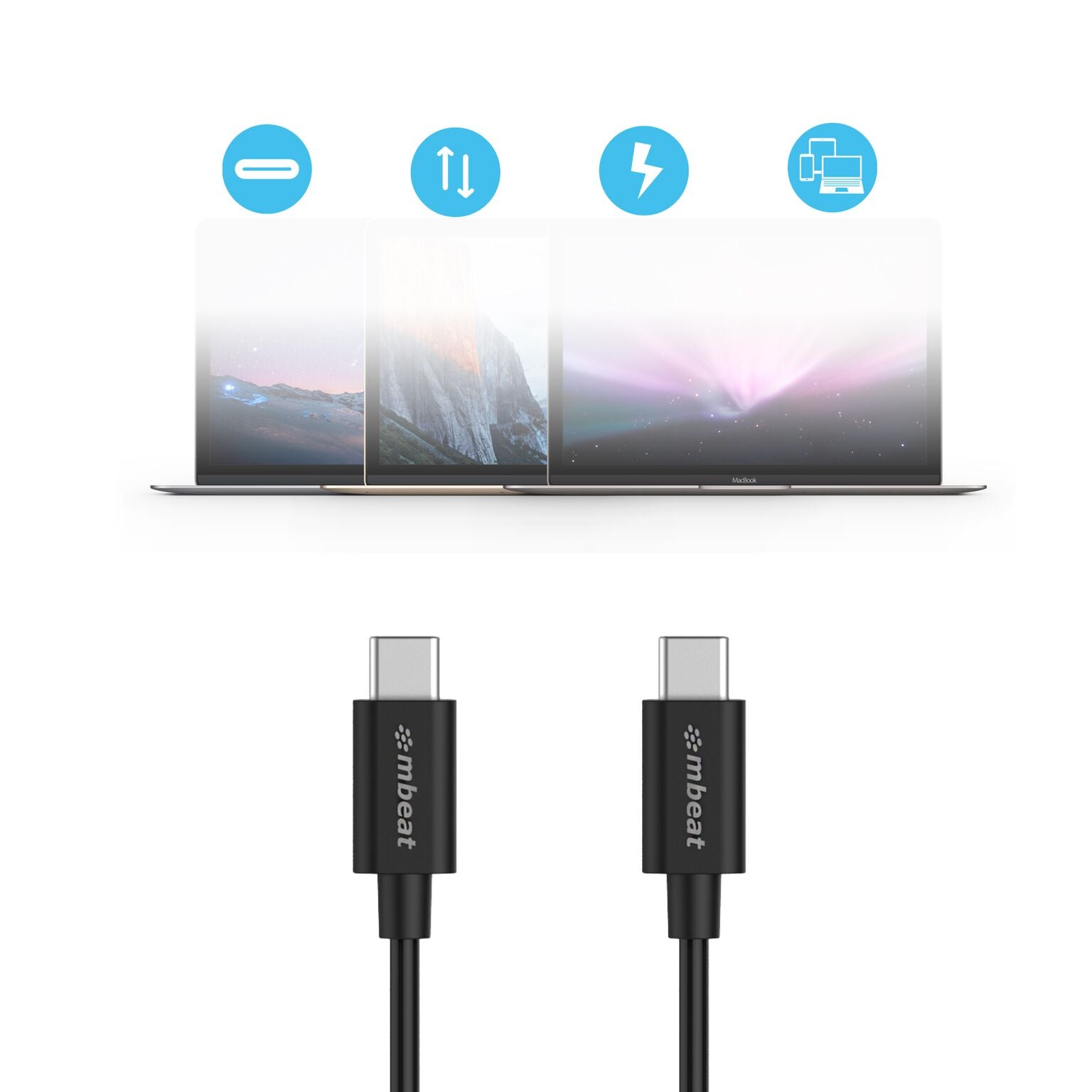 mbeat Prime 1m USB-C to USB-C Fast Charge & Sync Phone Cable