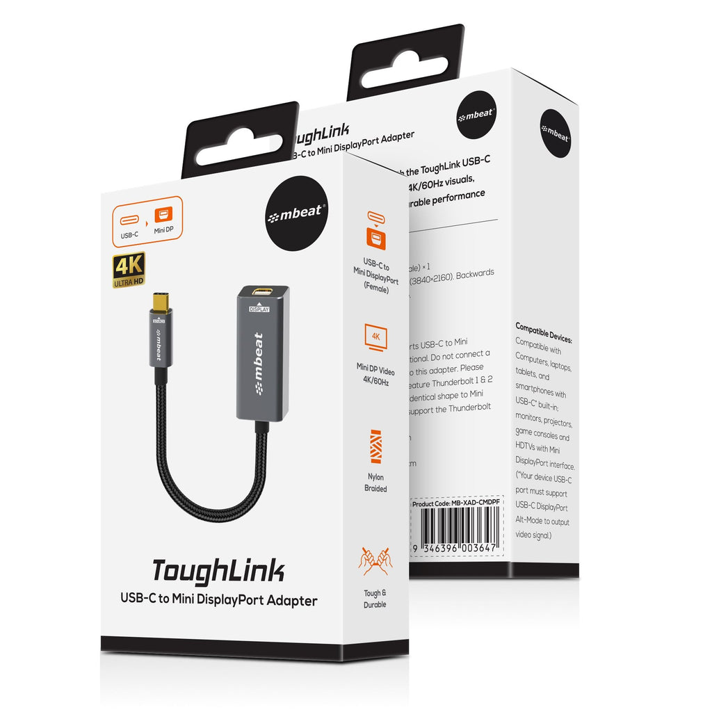 mbeat Tough Link USB-C to Mini DisplayPort Adapter - 4K 60Hz Video 