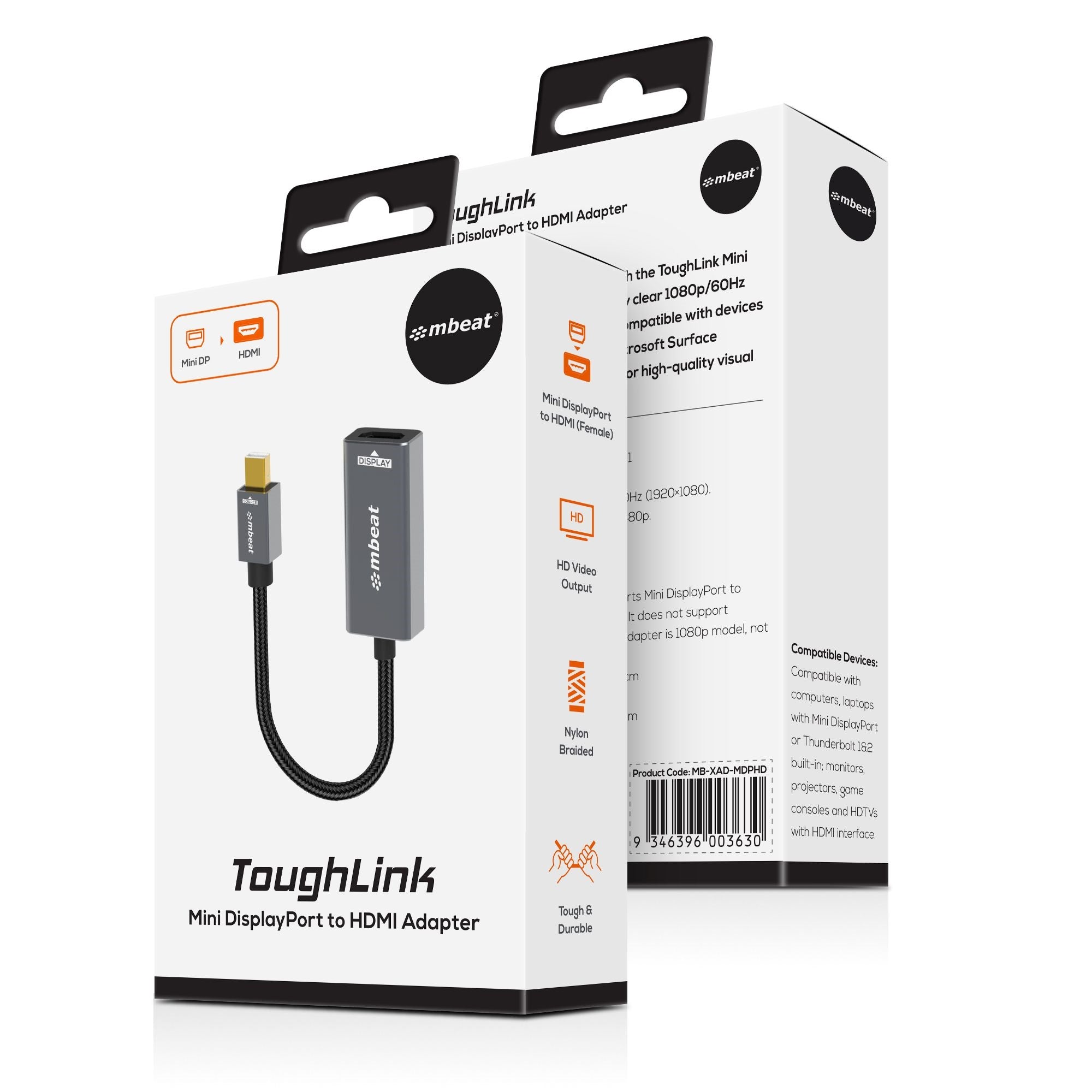 mbeat Tough Link Mini DisplayPort to HDMI Adapter for MacBook, Surface Pro