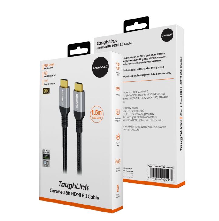 mbeat Tough Link 1.5m 8K HDMI 2.1 Gaming Cable - Durable