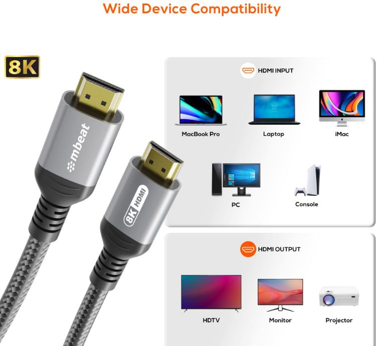 mbeat Tough Link 3m Certified 8K HDMI 2.1 Cable - Space Grey 
