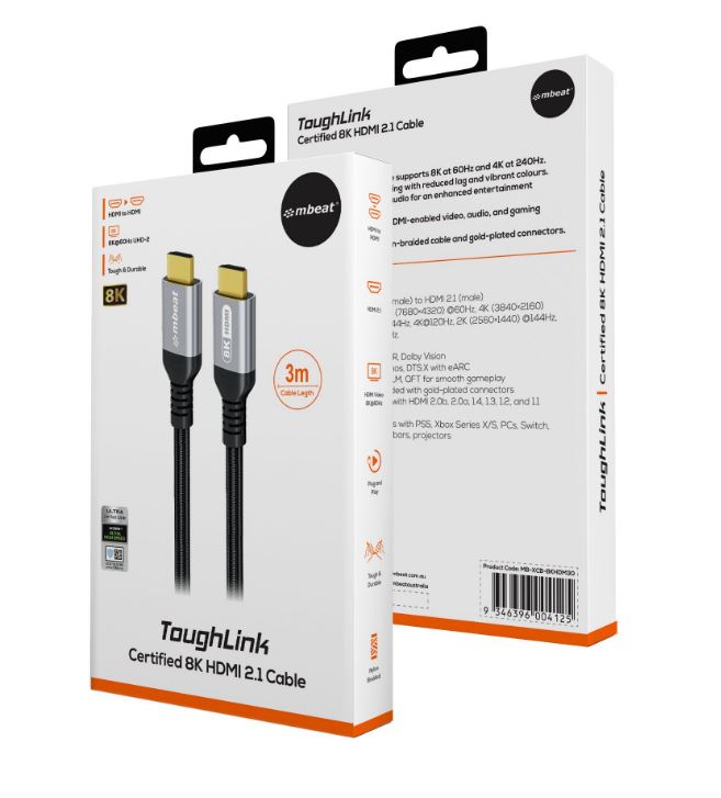 mbeat Tough Link 3m Certified 8K HDMI 2.1 Cable - Space Grey 