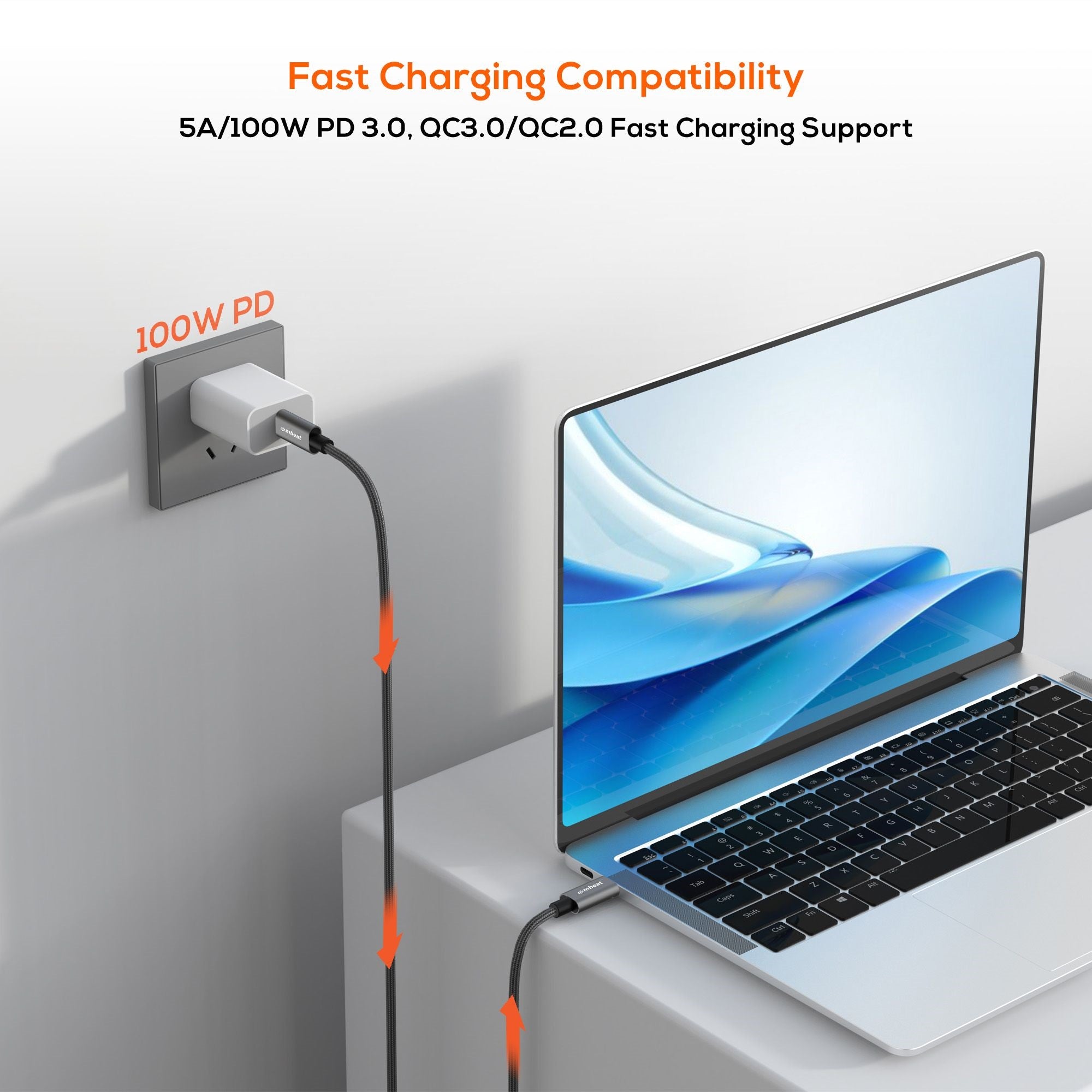 mbeat Tough Link 1.8m USB-C Cable: Fast 10Gbps Data & 4K Video - Space Grey 